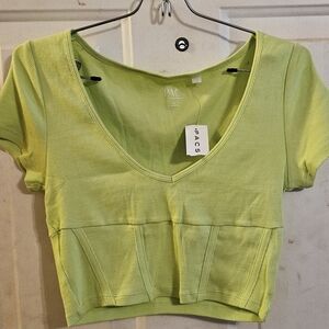 PAC Cares Neon Lime Ribbed V-Neck Crop Top